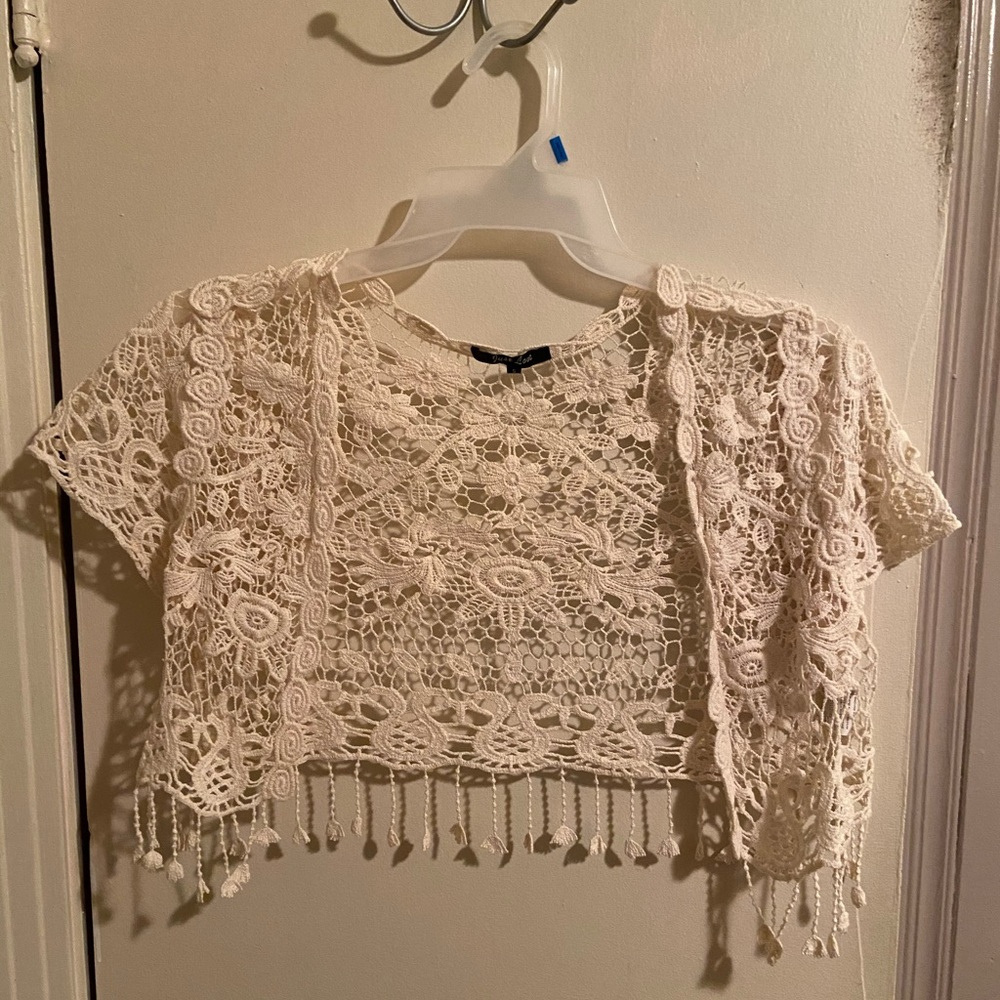 *SOLD* Lace Crochet Beige Cardigan, size S NWOT
